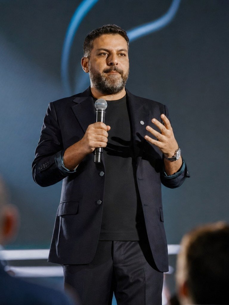 Omar Gull speaking on stage